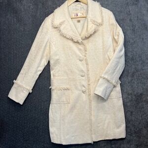 Big Chill Vintage Cream Paisley Fringed Quilted Coat Jacket Women's L
